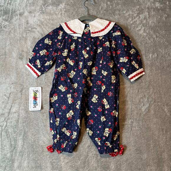 Vintage Deadstock‎ Baby Jumpsuit Size 9M Teddy Bear Floral Navy - Picture 3 of 7